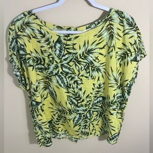 C & C California Linen Short Sleeve pal leaf button back Shirt size large